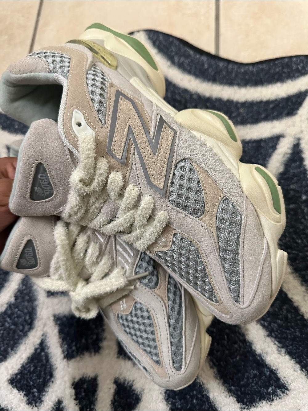 New Balance Kids Gray, Beige & Green Mesh Suede Sneakers